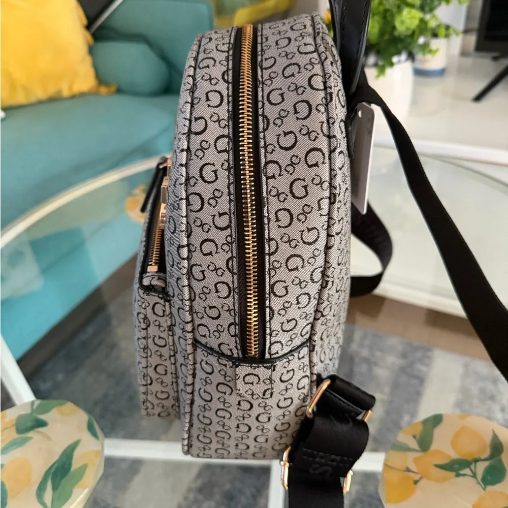 GUESS Black and Gold Patterned Backpack - Picture 4 of 7